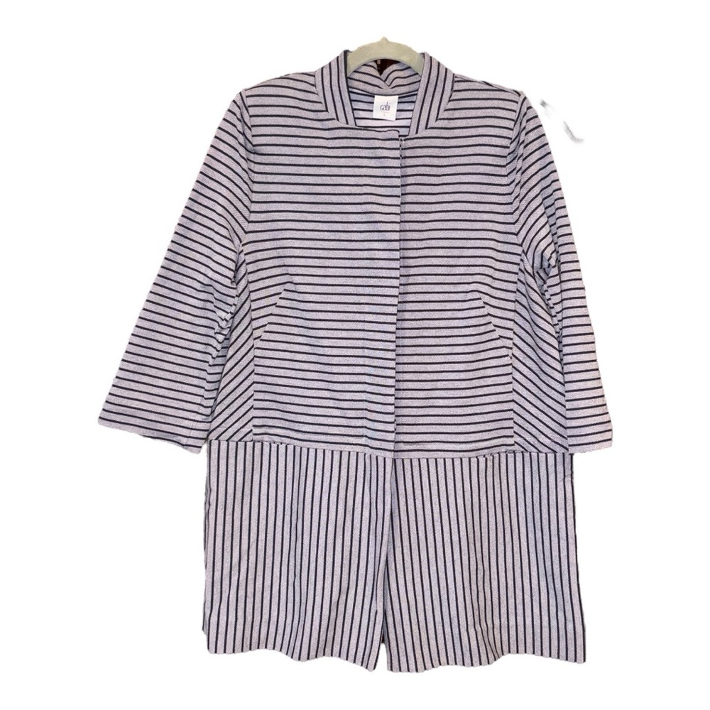 Cabi Car Jacket in Gray w/Navy Stripes Hidden buttons Size L ARA - Picture 4 of 6